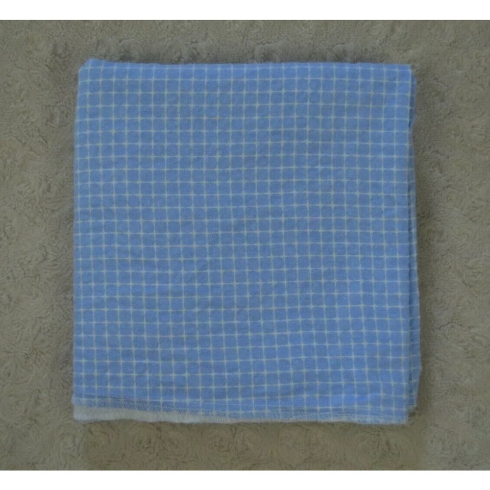 Garanimals Blue White Squares Plaid Baby Receiving Blanket Flannel Cotton
